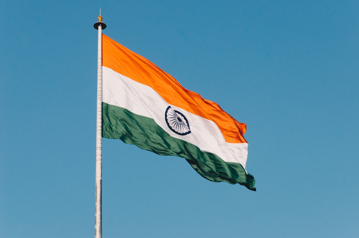 The Indian national flag against a clear sky
